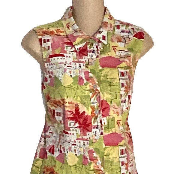 Talbots Women Size 10 Sleeveless Button Front Shirt Dress Pink Green Stick Women - Picture 3 of 9